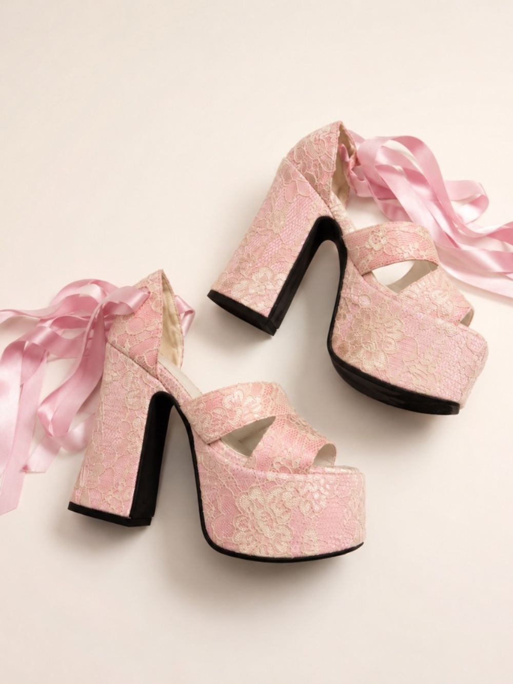 Dolls Kill Sugar Thrillz Pink Lace Platform Heels Size 5